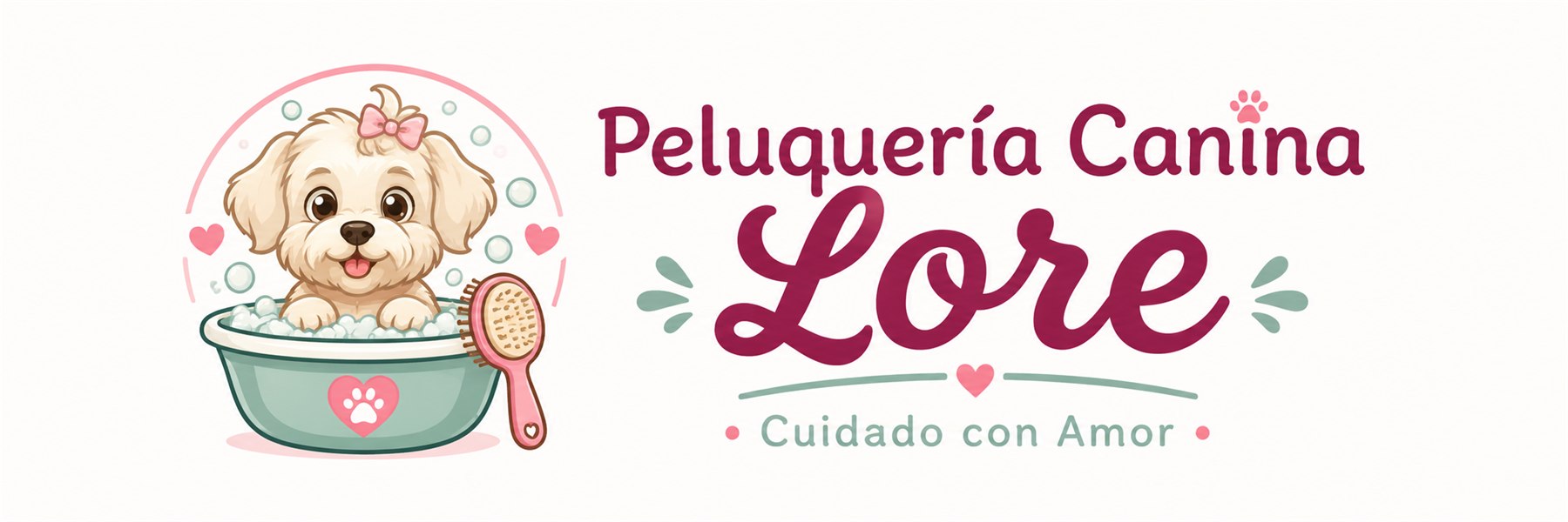 Logo de Peluquería Canina Lore con perro en una bañera